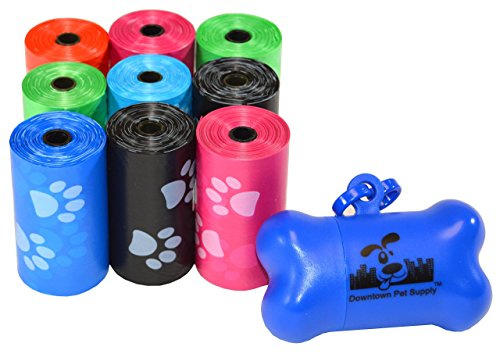 Downtown Pet Supply Poop Bags for Dogs with Dispenser, 180 Count - Leak-Proof Dog Waste Bags and Bone-Shaped Dog Poop Bags Holder for Leash - Rainbow with Paw Prints, 12.5 x 8.5