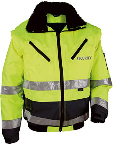 R&K Dienstbekleidung 4-in-1 Warnschutz-Pilotenjacke THOSA mit REFLEXDRUCK SECURITY, Gr. XL, abnehmbare Ärmel, herausnehmbares Fell, gelb