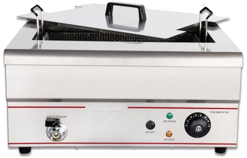 Beeketal 'BWF-181' Profi Gastronomie Kaltzonen Fritteuse/Fettbackgerät (18l Volumen für max. 13l Öl) Edelstahl Gastro Imbiss Friteuse mit Doppelheizspirale und Fettablaufhahn - 400V Starkstrom