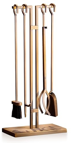 2WAYZ FLAMELY 5-Piece Fireplace Tools Set - Includes Fire Poker, Shovel, Brush, Tongs, Stand - Heavy-Duty Fireplace Accessories and Fire Tools for Indoor or Outdoor Use