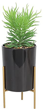 Sleepdown Halo Green Leaf Black Pot Stand Artificial Faux Plant for Home Office Bathroom Decor Indoor Decoration Aesthetics, Medium