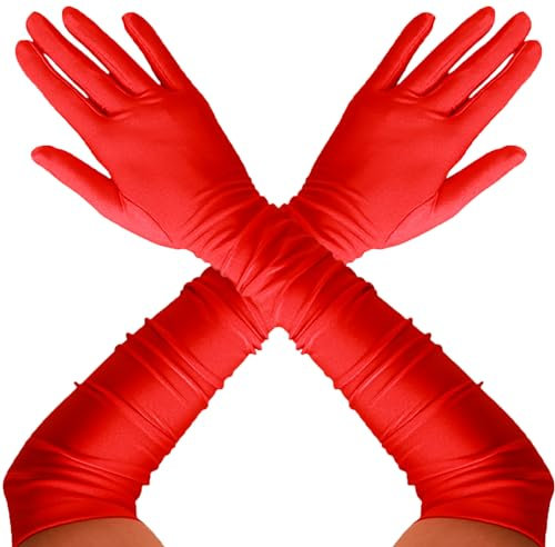 Long Satin Elbow Length Opera Gloves for Women - Ladies Long Evening Gloves Fancy Dress for Prom Accessories, Bridal Fancy Dress - 1920s Accessories for Women Flapper Costume