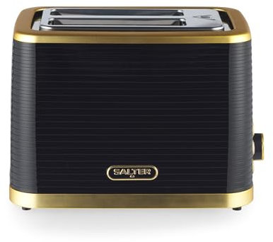 Salter EK5032BLK Palermo 2-Slice Toaster – 7 Browning Levels, Compact Toaster with Wide Toasting Slots Defrost, Reheat & Cancel Buttons, Indicator Lights, Easy Clean Removable Crumb Tray, 930W, Black