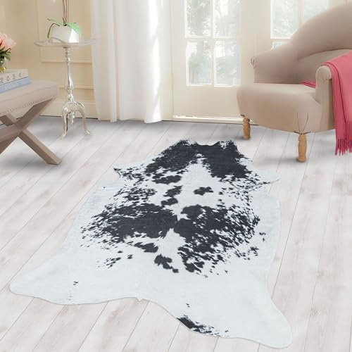 Carpettex Teppich Alfombra de pelo sintético de piel de vacuno, imitación de vaca, impresión digital, lavable, antideslizante, color negro, tamaño: 150 x 200 cm