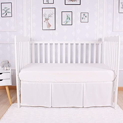 Box Pleated Crib Bed Skirt Premium 100% Cotton 800 Thread Count Nursery Crib Toddler Bedding Crib Bedskirt for Baby Boys or Baby Girls, (28 x 52) + 14 Drop Lenght - White Solid