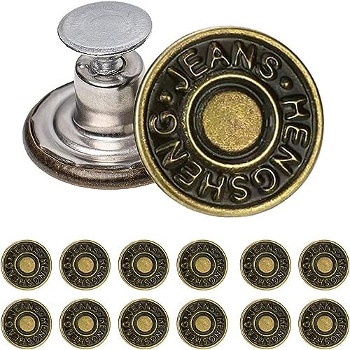 12 Stück Jeans Knöpfe Ohne Nähen, 17mm Knöpfe für Jeans mit Nieten, Abnehmbar Instant Knöpfe, DIY Jeansknopf, Metall Hosenknopf zum Erweitern oder Reduzieren der Hosengröße Bronze-farben (#08)