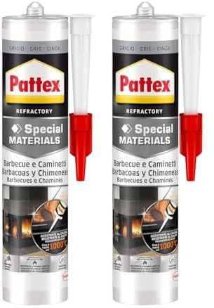 Pattex Silicona barbacoas y chimeneas, gris, resiste al fuego, 500gr (Paquete de 2)