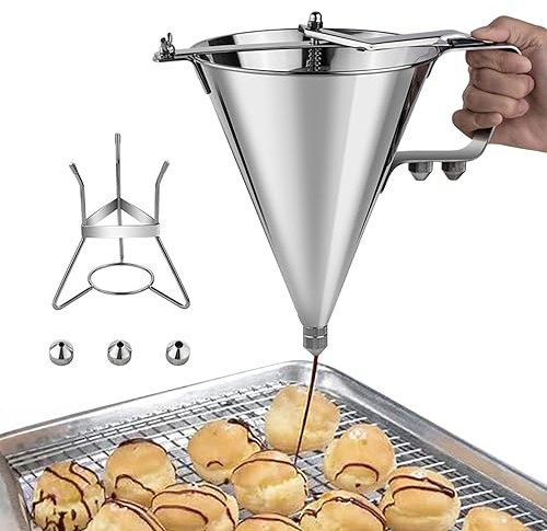 Distributeur De Pâte à Crêpes,Distributeur De Pâte à Crêpes En Acier Inoxydable,Distributeur De Pâte D'entonnoir Avec Support, Distributeur De Gâteau Entonnoir Multicalibre