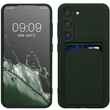 kwmobile fodral kompatibelt med Samsung Galaxy S23 fodral – TPU telefonskydd med kreditkortshållare – mörkgrön