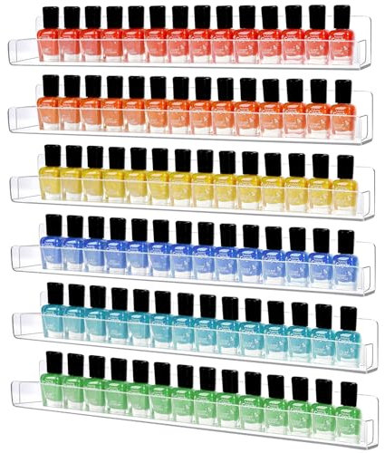 AumVum 6 Stück Nagellack Regal für Wände 90 Flaschen, Paint Rack Acryl Kosmetik Aufbewahrung Parfüm Organizer Regal Wand mit Abnehmbaren Anti Rutschenden Endeinsätzen, 15 Zoll
