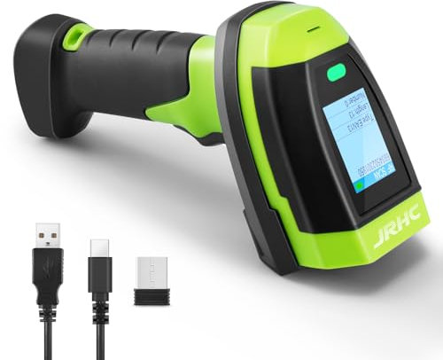 JRHC Barcode Scanner Wireless, 1D CCD automatischer Barcode Scanner mit Display Screen, wiederaufladbarer Handheld Barcode Leser mit 2.4G Empfänger USB verdrahteter Stecker und Spiel