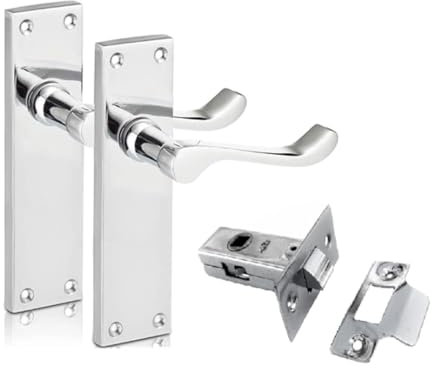 Epsom Door Handle Chrome Scroll Door Handle Set with Tubular Latches - Victorian Style Internal and External Lever Door Handles with Backplate 150mm x 42mm (Pair of Handles + Tubular Latch)