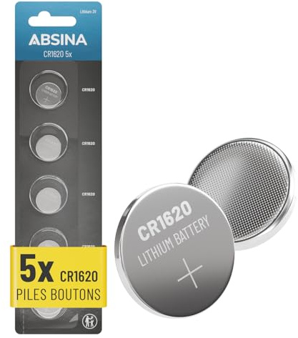 ABSINA 5x CR1620 battery car key 3V lithium - leakproof & long-lasting 1620 battery - 1620 car key batteries for watches & more