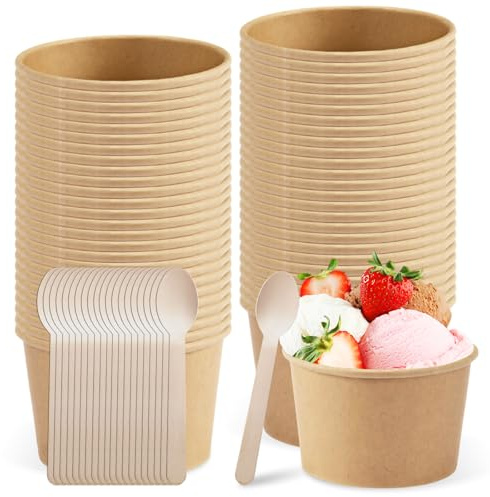 GAOUTO 50 Pièces Carton Kraft Récipient de Nourriture, 240ml Bio Gobelets en Papier, Gobelets à Soupe à Emporter Marron, Pot Glace Carton, Gobelets Aliments Kraft pour Crème Glacée Soupe Sandwich