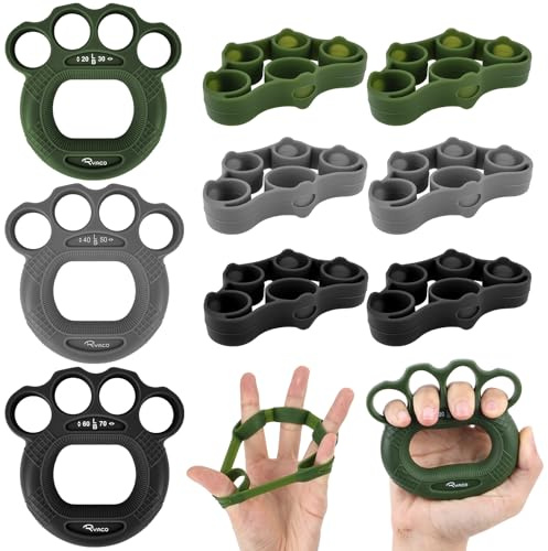RYACO Hand Strengthener, 9 Pack Grip Strength Trainer with Finger Extensor Bands, Forearm Strengthener Finger Exerciser, Hand Grip Targeted Strength, Relief & Recovery