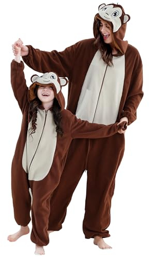 COOKY.D Pigiama Costume Intero con Cappuccio a Tema per Bambini Unisex Pigiama Gaming Familiare,Scimmia 11-12 Anni