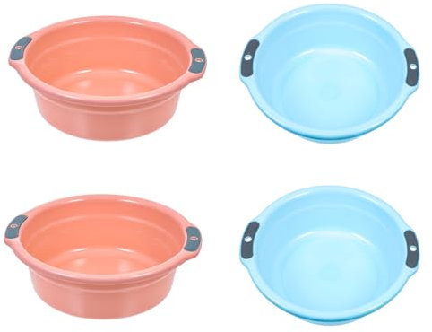MOKKHNB 4pcs Wash Basin Set Medium Double-handled Thickened Plastic Washbasins for Household Face Washing Vegetable Washing and Laundry Hanging Holes Random Color
