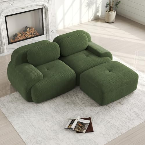 Canapé d'angle de 82 pouces, velours côtelé doux, canapé de conception modulaire, aucun assemblage requis, coussins en éponge haute résilience, convient aux salons, salles d'étude et chambres,Vert