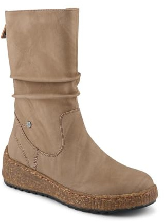 Pavers Mid Calf Wedged Slouch Boots - Beige Size 7