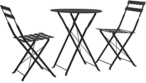 SooIarix Set da bistrò in acciaio nero, verniciato a polvere, resistente alle intemperie, pieghevole, tavolo da 60 x 71 cm, 2 sedie, ideale per set di mobili da giardino e balcone