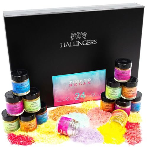 Hallingers Time to Relax - 24er Badesalz-Set zum Entspannen mit Totes Meer-Salzen (Set) - Geschenkideen Weihnachten & Geschenke Adventskalender | Glückwunsch Glückwünsche Neues Zuhause