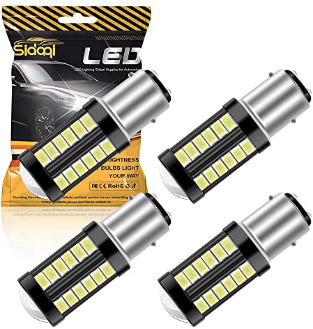 Sidaqi 4-pack 1157 BAY15D P21/5 W LED-lampor vit för backljus, backup-ljus, bromsljus, svans, position, lampor, interiör, husbilslampor 33SMD 900LM/glödlampa 3,6 W