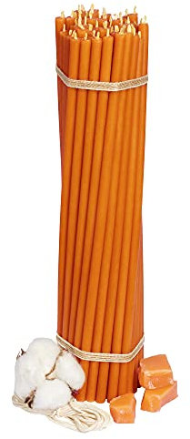 Diveevo Kirchliche Bienenwachskerzen №40-50 Stk. I hochwertige Ritualkerzen L-26,5 cm Ø-7,15 mm I 120 Min Brenndauer in orange I 500 g dünne Kerzen tropf- und rauchfrei