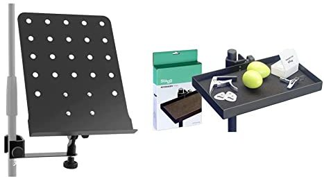 TIGER MSA30-BK Microphone/Music Stand Attachment for Lyrics, Sheet Music, Scores - Clamp Arm with Desk - Black & STAGG ACTR-2515 BK Accessory Tray with Clamp for Stand
