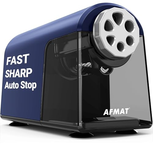AFMAT PSX2 Heavy Duty Electric Pencil Sharpener, 6 Holes, Classroom Sharpener for 6-11mm Pencils, Auto Stop, Super Fast, Save Pencils, School Teacher Must Have Pencil Sharpeners Plug in, Blue