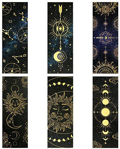 Honoson 18 Stück Astrologie Lesezeichen Set Ästhetische Galaxie Stern Sonne Mond Doppelseitige Papierbuchmarker Ozean Seitenmarkierungen Geschenke für Leser (Astrologie)