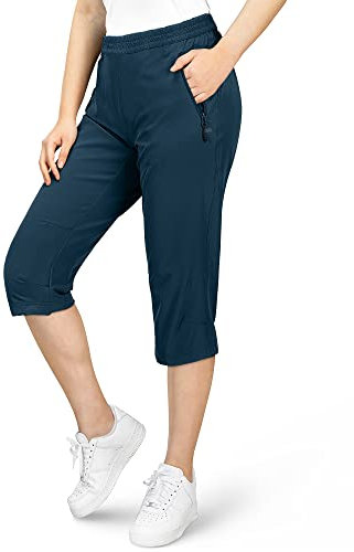 33,000ft Damen 3/4 Hose Capri Wanderhose Stretch Leichte Radhose Taschen Sommer Outdoor Golf Hose Blau 36