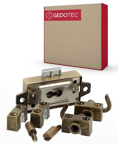 Gedotec Drehstangenschloss 155 M | 1 Set - Schrankschloss | Schloss aus Metall - brüniert antik | Schloss für Kleiderschrank | Möbelschloss | für Ø 6 mm Drehstange | zum Austausch oder Erneuern