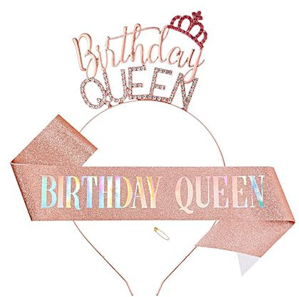 Koboko Geburtstagskrone Erwachsenem, Krone Geburtstag, Birthday Girl, Junggesellinnenabschied Set für Birthday Girl Kinder Geburtstag Deko（Rose gold）