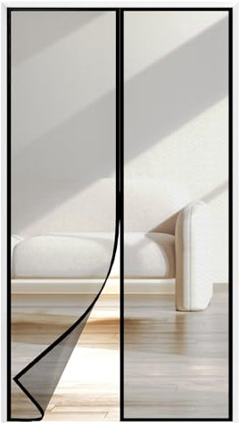 SOGUDE Fliegengitter Tür Magnet 90x210 cm Robustes Fiberglas & extra starke Magnete, Insektenschutz Fliegenvorhang, ohne Bohren - Vorhang für Balkontür Wohnzimmer Schiebetür Terrassentür Schwarz