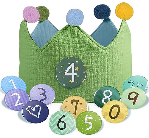 Qetlavee Geburtstagskrone Musselin mit Zahlen,krone geburtstag Jungen Mädchen | Kinder Partyhüte,Party Deko| Kindergeburtstag deko | für den Kindergeburtstag | Krone aus Button Zahlen von 0-9