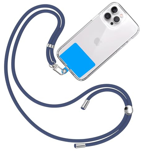 TBOC Cordino Catenella Laccio Strap Porta Cover [Blu Navy] con Toppa di Fissaggio [Blu] per Telefono Cellulare da Collo - Tracolla Catenina con Cordini Accessori Telefoni Universale Laccetti