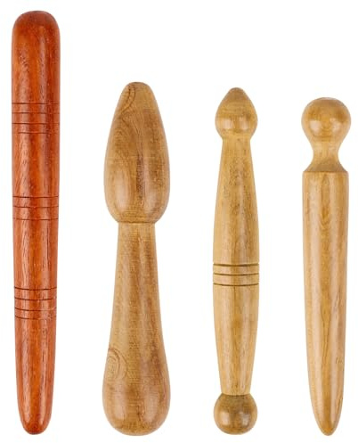 4 Pcs Wood Therapy Massage Tools - Wooden Acupressure Pen & Reflexology Sticks for Skin Care, Cone Thai Relaxation Tool Trigger Point Massaging Sticks
