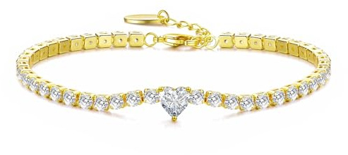 Philip Jones 18k guldpläterat hjärta solitaire tennisarmband skapat med Zircondia kristaller
