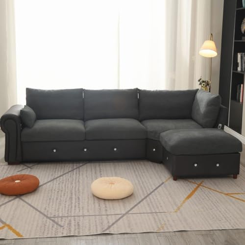 Panana Universal Corner Sofa L shaped Settee Upholstered Living Room Furniture Set (Dark Grey, 5 Seater)