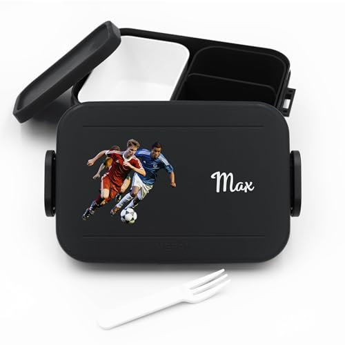 Geschenkfreude Personalisierte Brotdose mit Namen Fussball für Mepal - Lunchbox Kinder mit Trennwand Name, Kindergarten, Schule - Alles für den Schulanfang - Kinder Fussball