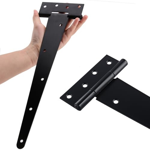 MAKTSAM Lot de 6 charnières en T - 400 x 105 x 45 mm - Noires - Charnières de porte de jardin en métal pour portails de jardin domestiques, portes de grange et portes d'abri de jardin