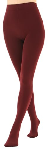 EVERSWE Women's Opaque Fleece Lined Tights, Thermal Tights (Wine Red,XXL)