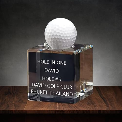 Golf personalizzato in una vetrina, foro con nome su un trofeo di cristallo, display per mostrare la tua palla, trofeo da golf (cristallo)