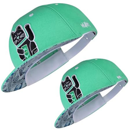 Dimma barn snapback keps herr dam winkekatt, en storlek, justerbar storlek, unisex, högkvalitativ basecap trendig, streetwear stil, basebollkeps med rak skärm, retro, Mintgrön, one size