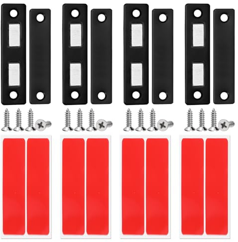 Swpeet 4-pack svart rostfritt stål dubbelt skåp magnetisk fångst sortimentsats, ultratunt skåp magnetisk hake självhäftande skåpdörrmagneter för dörr kök skåp stängning garderob dörrstängare