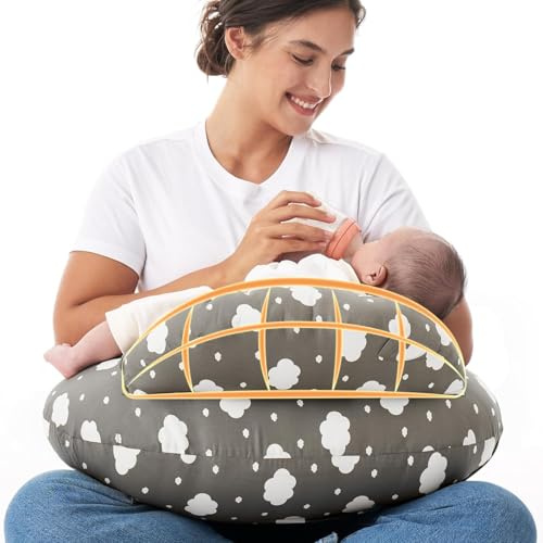 JLLYGOUS Cojín de Lactancia, Almohada de Alimentación para el Pecho, Valla de Seguridad Revolucionaria, con Correa Ajustable y Funda de algodón Extraíble