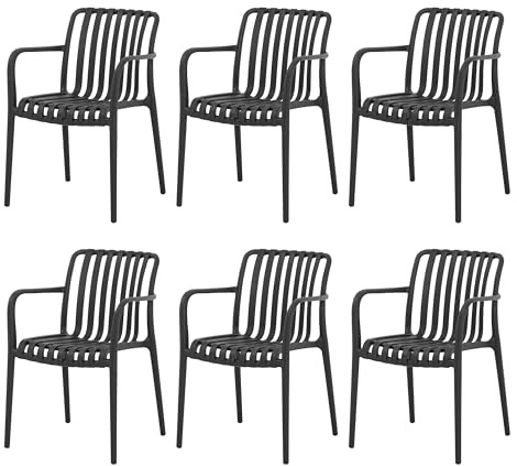 SUN TIME Design Gartenstühle 6er Set, Elegante Stapelstühle in Schwarz, ergonomische Esszimmerstühle aus hochwertigem Kunststoff, wetterfeste Balkonstühle für Terrasse & Büro, Indoor & Outdoor