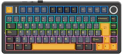 EPOMAKER Aula F75 ISO-ES Teclado Mecánico Inalámbrico para Gaming, 75% Distribución Española con Perilla, Gasket Cremoso, Amortiguación de Sonido, RGB, Hot-Swap, Bluetooth/2.4Ghz (Negro Cool)