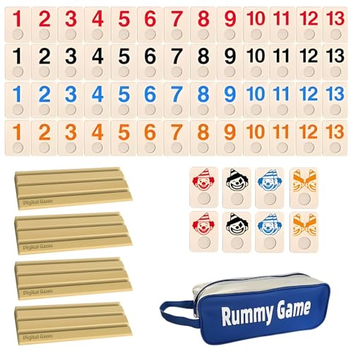 ADDLIVE Mini Rummy Spiel Set, Rummy Kartenspiel mit 104 Karten, 8 Joker, 4 Stände, R-ummy Cub Spiel, RummySpiel in Reisegröße mit Aufbewahrungstasche, Gesellschaftsspiel Ab 6 Jahren (2-4 S-pieler)