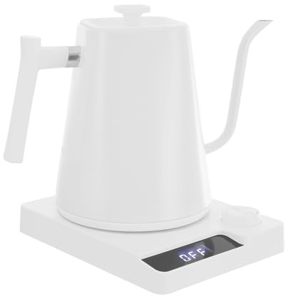 HUOMMGS Wasserkocher Schwanenhals Heißwasserspender 1L Gooseneck Kettle 1200W Elektrischer Wasserkochers mit 24 Stunden Wärmefunktion, LED Anzeige 304 Edelstahl Kettle für Café, Hause (Weiß)